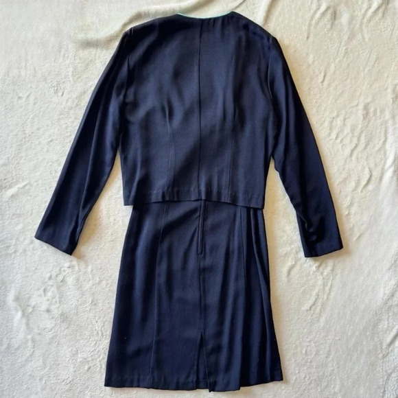 Vintage 80s 90s 2 Piece Dress Suit Set Office Blazer Jacket Dress Set - Picture 3 of 16